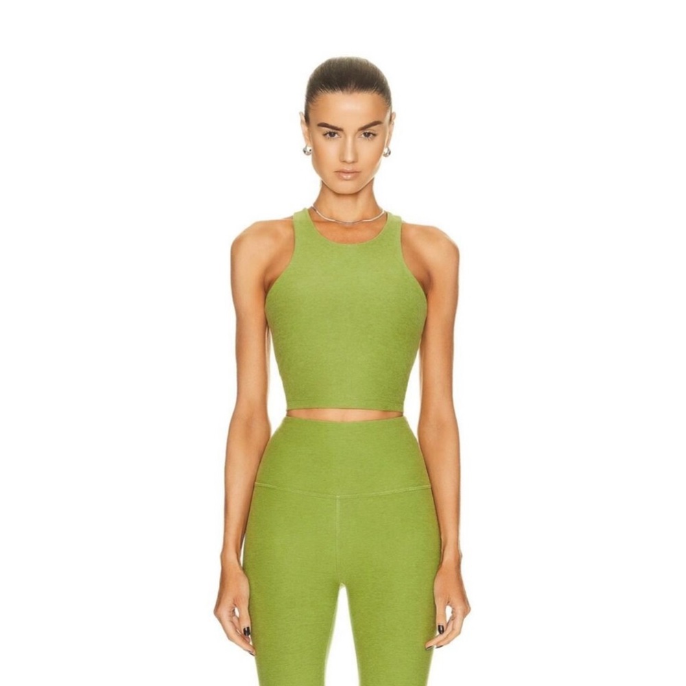Beyond Yoga Green Spacedye Focus Cropped Racerback Tank Size 3X